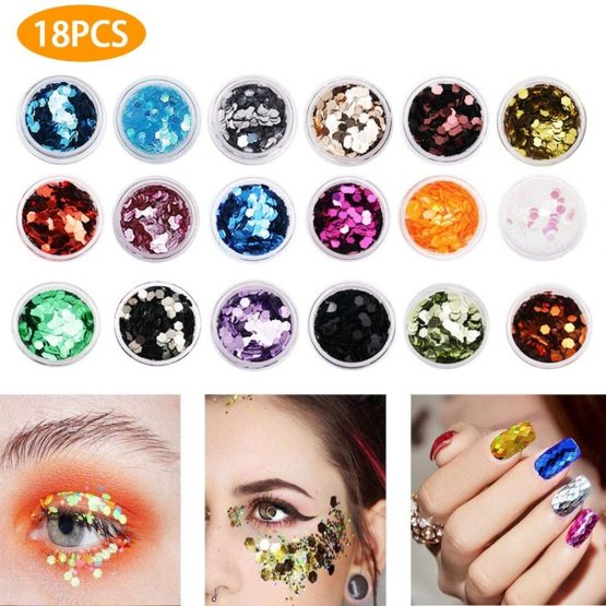 Ungfu Mall 18 Colors Festival Glitter Face, Body, Hair and Nails Decorative Hexagon Nail Art (Sequin Powder Shiny) Sparkling Sticker - Image 4