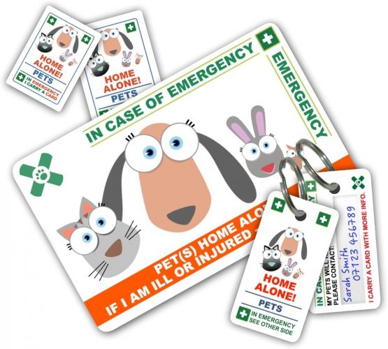 ICECARD PET Home Alone PREMIUM Card Pack - Wallet size card with WRITABLE reverse for Contact Details of Friends, Family or Neighbours who will look after you pets if you are ill or injured