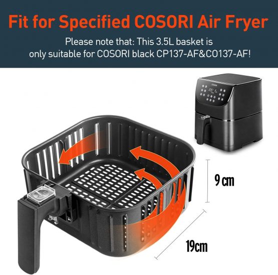 COSORI 3.5L Air Fryer Basket for Model CO137-AF& CP137-AF, Removable Nonstick Coated Basket, Dishwasher Safe, PFOA-Free& BPA-Free, Black - Image 2