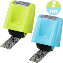2 Pieces Identity Theft Prevention Stamp Identity Guard Roller Stamp Wide Rolling Security Stamp (Green and Blue, Medium)