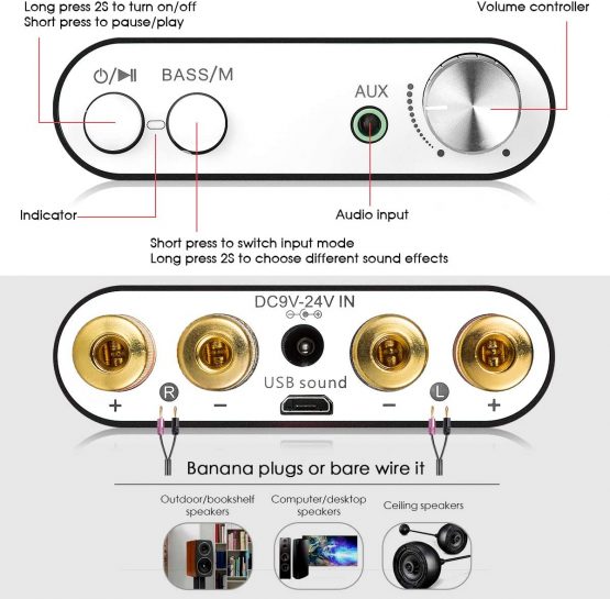 Nobsound NS-10G Mini Bluetooth 5.0 Digital Amplifier 100W HiFi Amp with Power Supply - Image 2