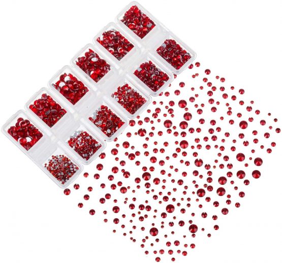4200 Pieces Flat Back Red Nail Art Rhinestones for Nail Art Decorations, Round Crystal Gems Stickers for Clothes and Craft, 1.5 mm - 4.8 mm, 6 Sizes - Image 2