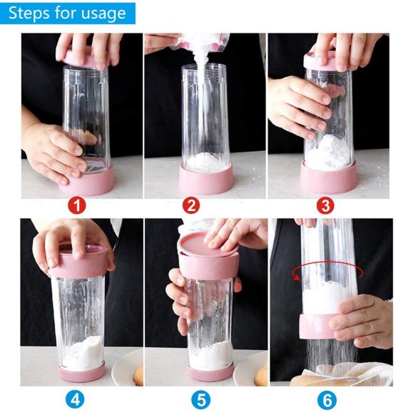 Icing Sugar Shaker,Yueser Stainless Steel Fine-Mesh Flour Sifter/Shaker Bottle for Icing Sugar Flour Chocolate Cappuccino Cocoa,Pink - Image 3