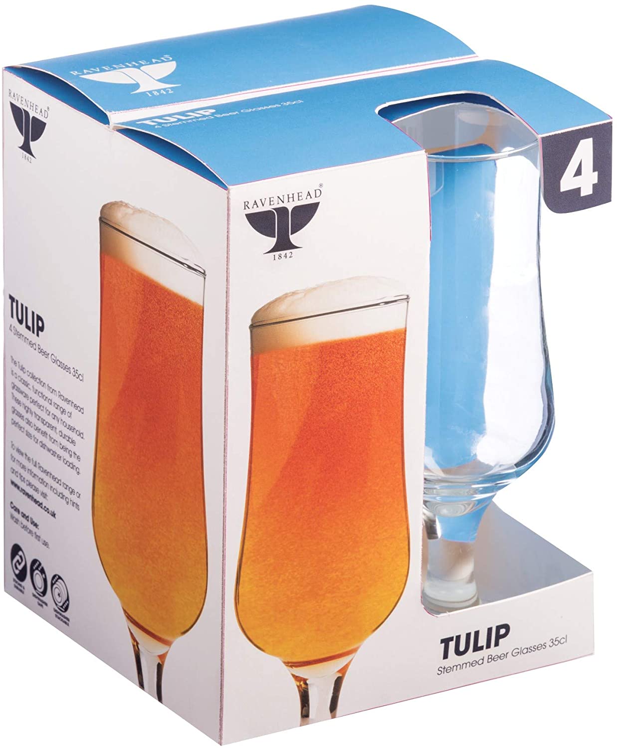 Ravenhead Tulip Pack of 4 Sleeve Stemmed Beer Glass, 35 CL, Transparent, 4 Count (Pack of 1) - Image 2