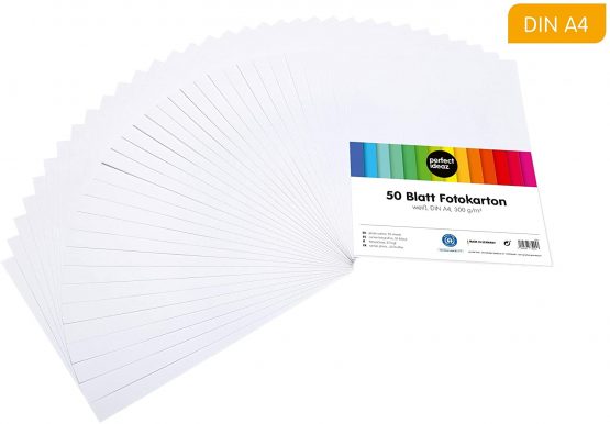 perfect ideaz 50 Sheets White Photo Card, A4 Size (8.27 x 11.69 in), Craft Paper, Dyed Through Sheets, Construction Paper in 300g /qm, Tinted Drawing Carton for Crafts, Quality Sheets