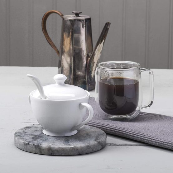WM Bartleet & Sons 1750 T372 Traditional Porcelain Sugar Bowl with Lid & Spoon – White - Image 4