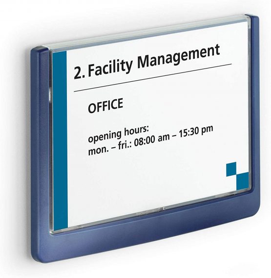 Durable Click Information Sign 149 x 105.5 mm Dark Blue | Door and Wall Sign | Includes Fittings | Ideal for Offices, Hotels, Public Buildings, etc.