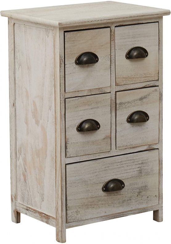 Rebecca Mobili Bedside Table Cabinet Wood shabby White 5 Drawers Bedroom - 66 x 40 x 30 cm (H x W x D) - Art. RE4106 - Image 4