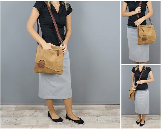 LECONI Shoulder Bag Suede + Genuine Cow Leather Used-Look Vintage Women + Men Handbag Leisure Cross-Body Handbag 29x29x6cm LE3027 - Image 2