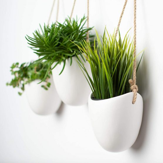 Kazai.® | Ceramic Hanging Planter Vase | Set of 3 | Matt White - Image 3