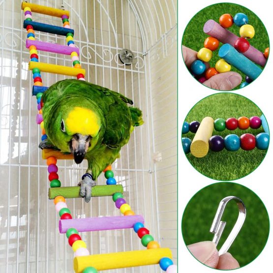 UEETEK Colorful Ladder Bird Toy，12-Step Flexible Ladders Wooden Rainbow Bridge Swings for Parrots Pet Trainning (Random Color) - Image 4