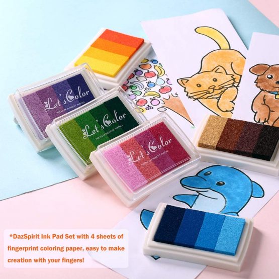 Ink Pad Stamps, DazSpirit 6Pcs 24 Color Fingerprint Ink Pad Stamps Fingerprint Drawing DIY Color Washable for Kid Imagination Rubber Stamp Scrapbooking Card Making Art Craft - Image 2