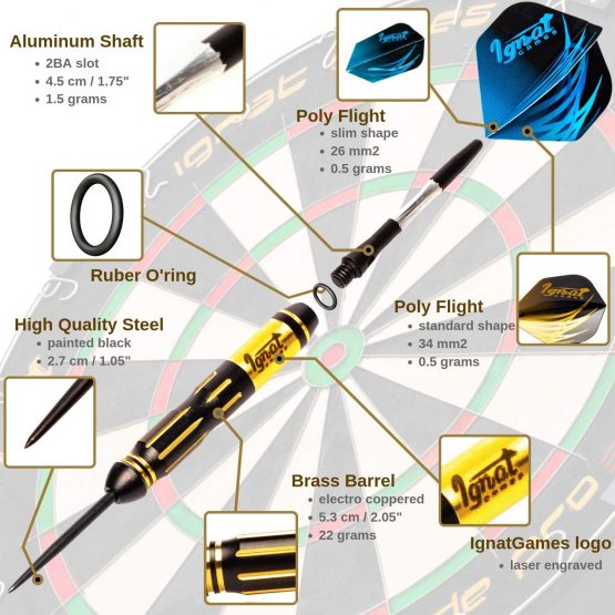 IgnatGames Steel Tip Darts Set - Professional Darts with Aluminum Shafts, Rubber O'Rings, and Extra Flights + Dart Sharpener + Innovative Case + Darts Guide - Image 4