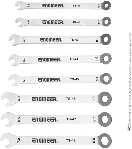 8-in-1 Super Slim/Thin Spanner Set (Low Profile,only 1.5mm Thick), Stainless Steel. ENGINEER ts-04 - Image 2