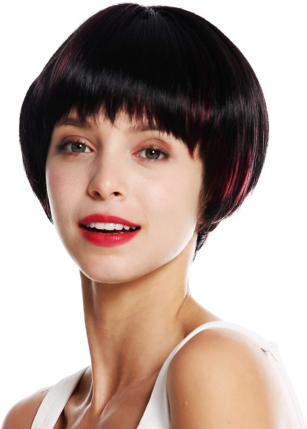 WIG ME UP, VK-53-F1B/BG quality women's wig short sleek pageboy cut black red signal red highlights - Image 3
