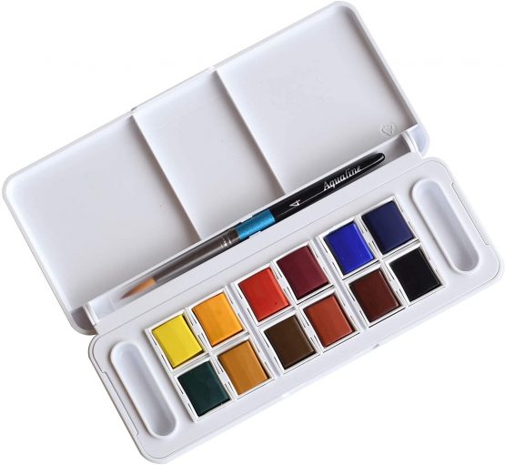 Daler Rowney Aquafine Watercolour 12 Half Pans Travel Set, Assorted, 1 Count (Pack of 1)