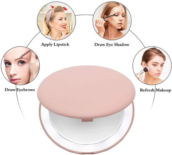 Compact Makeup Mirror, Gianic 1X/10X Magnifying LED Lighted Travel Makeup Mirror Portable Compact Mirror for Handbag Foldable Pocket Mirror Illuminated Mirror (Black Rechargeable) - Image 3