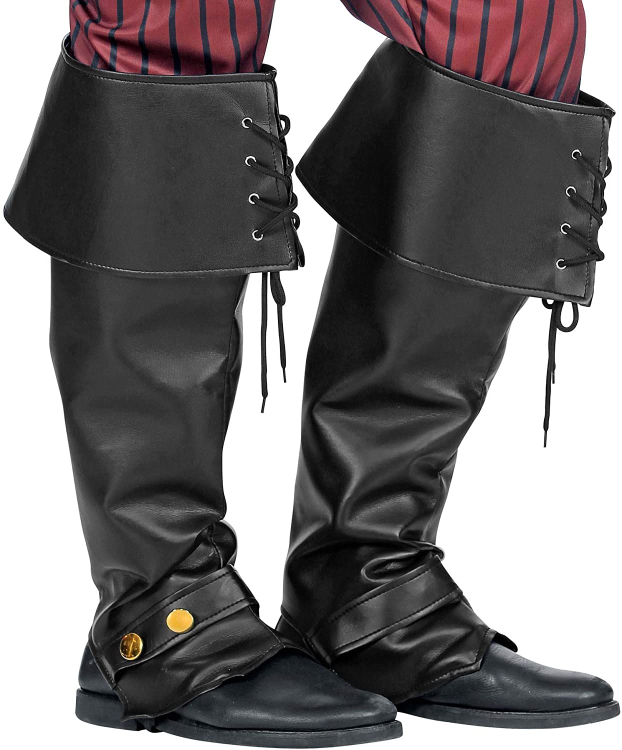 Widmann 09815 - Pair of Faux Leather Boot Covers, Unisex Adult, Pirate, Musketeer, Knight, Middle Ages, Carnival, Black Color