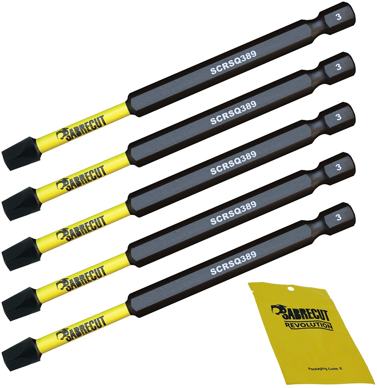 5 x SabreCut SCRSQ389_5 89mm SQ3 Square Magnetic Impact Screwdriver Driver Bits Set Single Ended Heavy Duty