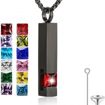 Birthstone Cuboid Locket Urn Necklaces for Ashes Cremation Jewellery Urns for Human Ashes Memorial Urn Keepsake Pendant