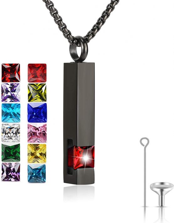 Birthstone Cuboid Locket Urn Necklaces for Ashes Cremation Jewellery Urns for Human Ashes Memorial Urn Keepsake Pendant