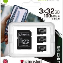 Kingston Canvas Select Plus microSD Card SDCS2/32 GB-3P1A Class 10 (3 x cards, SD Adapter Included)