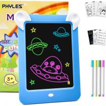 PHYLES Magic Drawing Board, Portable Writing Board, Handwriting Toys for Kids, Draw, Sketch, Art, Educational Toys and Gifts, Includes 10 Stencils, 4 Drawing Pens, 1 Cleaning Cloth (new blue)