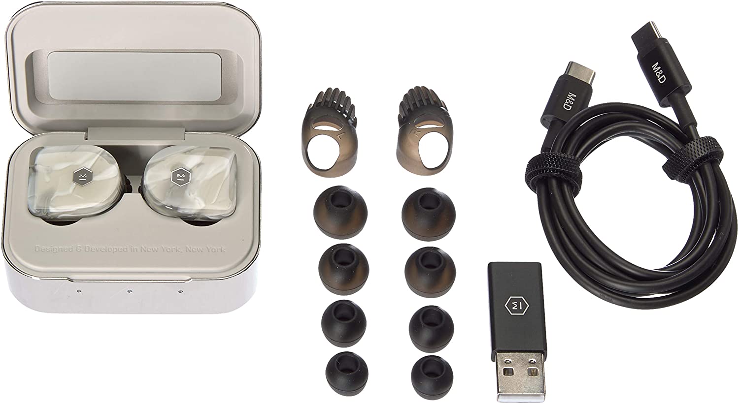 Master & Dynamic MW07 True Wireless Earphones, White Marble - Image 2