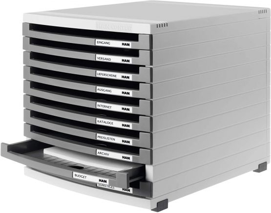 HAN 1510-0-19, CONTUR drawer set. Modern organisational system, expandable, premium quality for a highly professional organisation with 10 open drawers, light-grey-dark-grey - Image 2