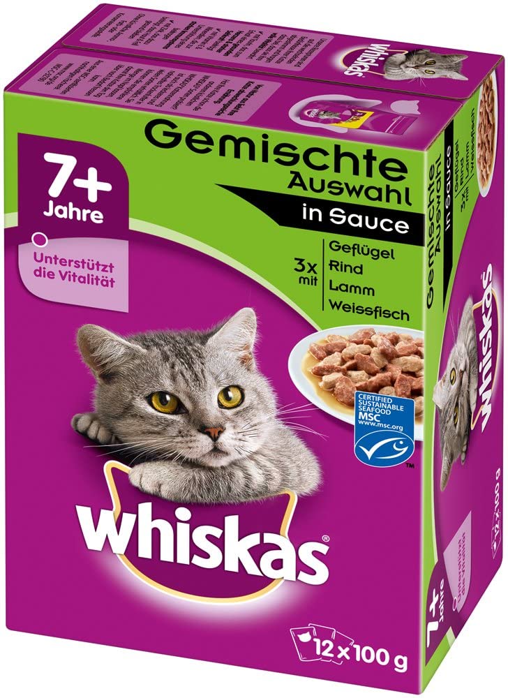 Whiskas 7+ Cat Food - Mixed Selection in Sauce Wet Food for Cats from 7 years and above - To Maintain Vitality - 48 x 100g Sachets - Image 3