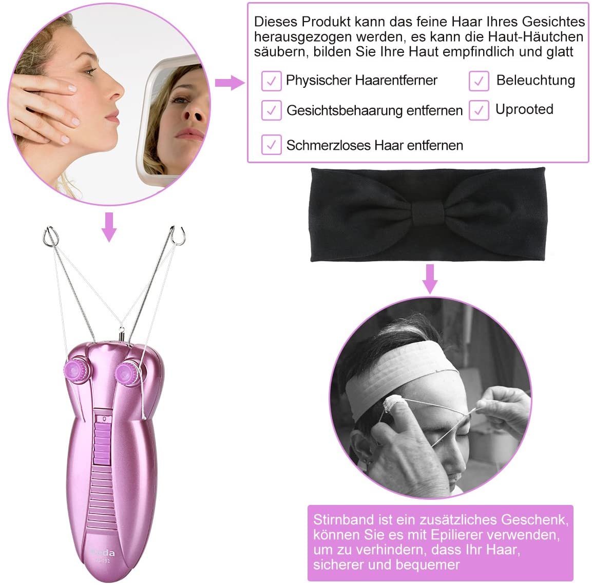 WAYCOM Ladies Facial Hair Remover Electric Women's Beauty Epilator Facial Threading Hair Removal Shaver Face Massager Pull Faces Delicate Device Depilation - Image 3