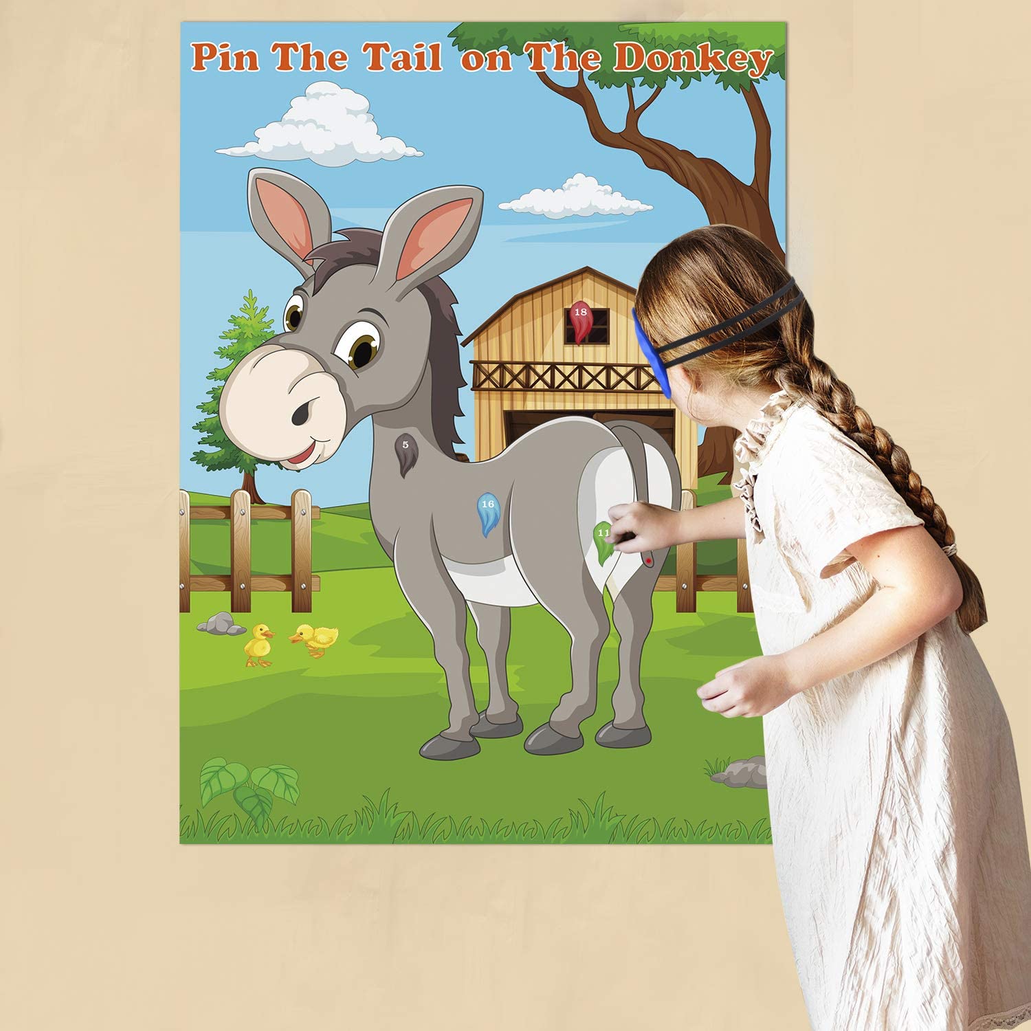 FEPITO Pin the Tail on the Donkey Party Game with 24 Pcs Tails for Kids Birthday Party Decorations Carnival Circus Party Supplies - Image 4