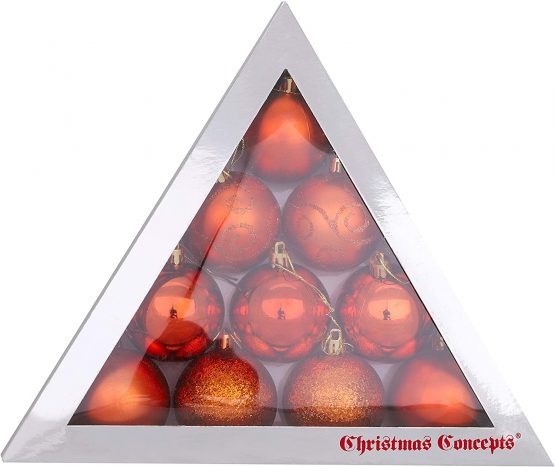 Christmas Concepts® Pack of 10 - 60mm Christmas Tree Baubles - Shiny, Matte & Glitter Decorated Baubles (Copper) - Image 3