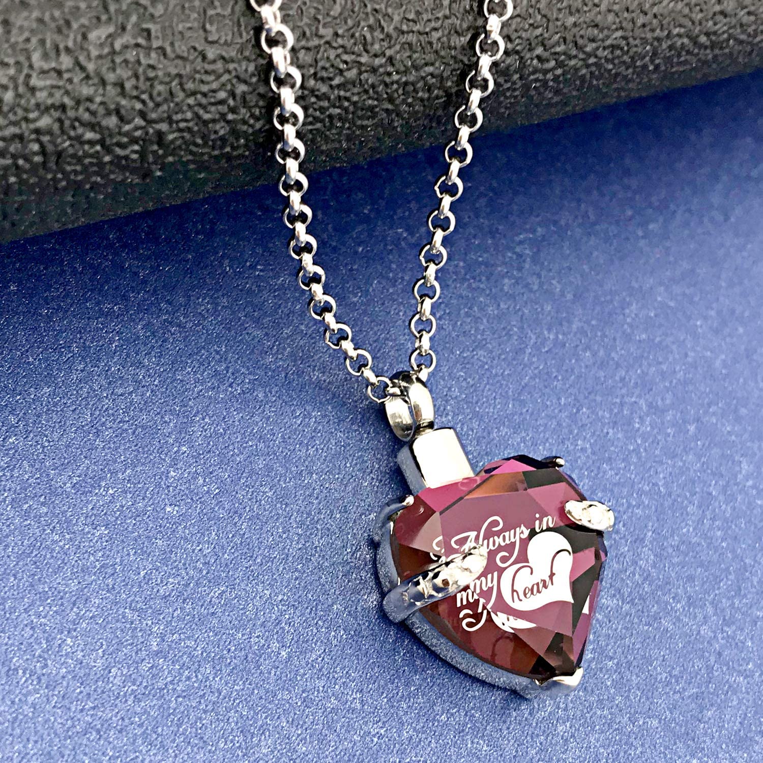 Urn Necklace for Ashes Always in My Heart I Love You to the Moon and Back Birthstone Cremation Keepsake Pendant Necklaces (February) - Image 3