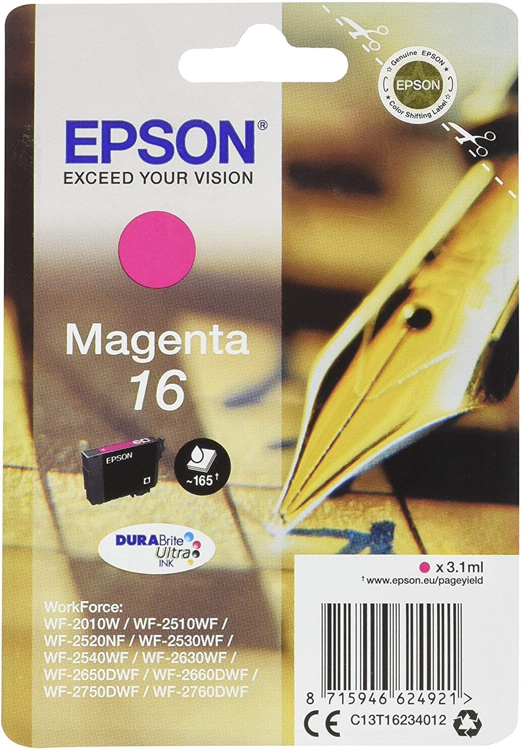 Epson 16 Magenta Pen & Crossword, Genuine, DURABrite Ultra Ink, Standard