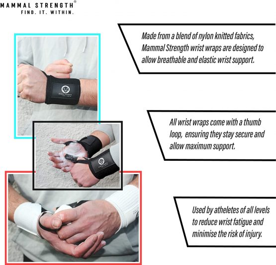 Mammal Strength Wrist Wraps - Premium Heavy Duty Wrist Support with Thumb Loop - Black or White - Gymnastics, Weightlifting, Gym training, Powerlifting - Image 3