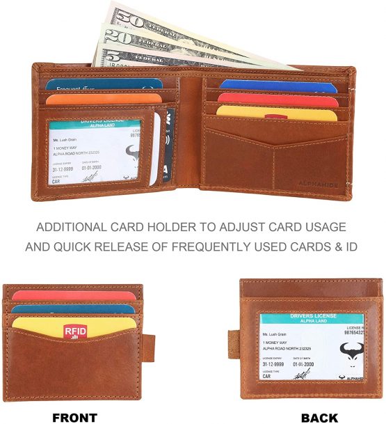Minimalist Wallets for Men, Leather Wallets Men`s RFID Blocking, Real Leather Men`s Wallet with ID Window, Front Pocket Wallet, Slim Bifold Wallet, Bifold Purse, Credit Card Wallet (Tan) - Image 3