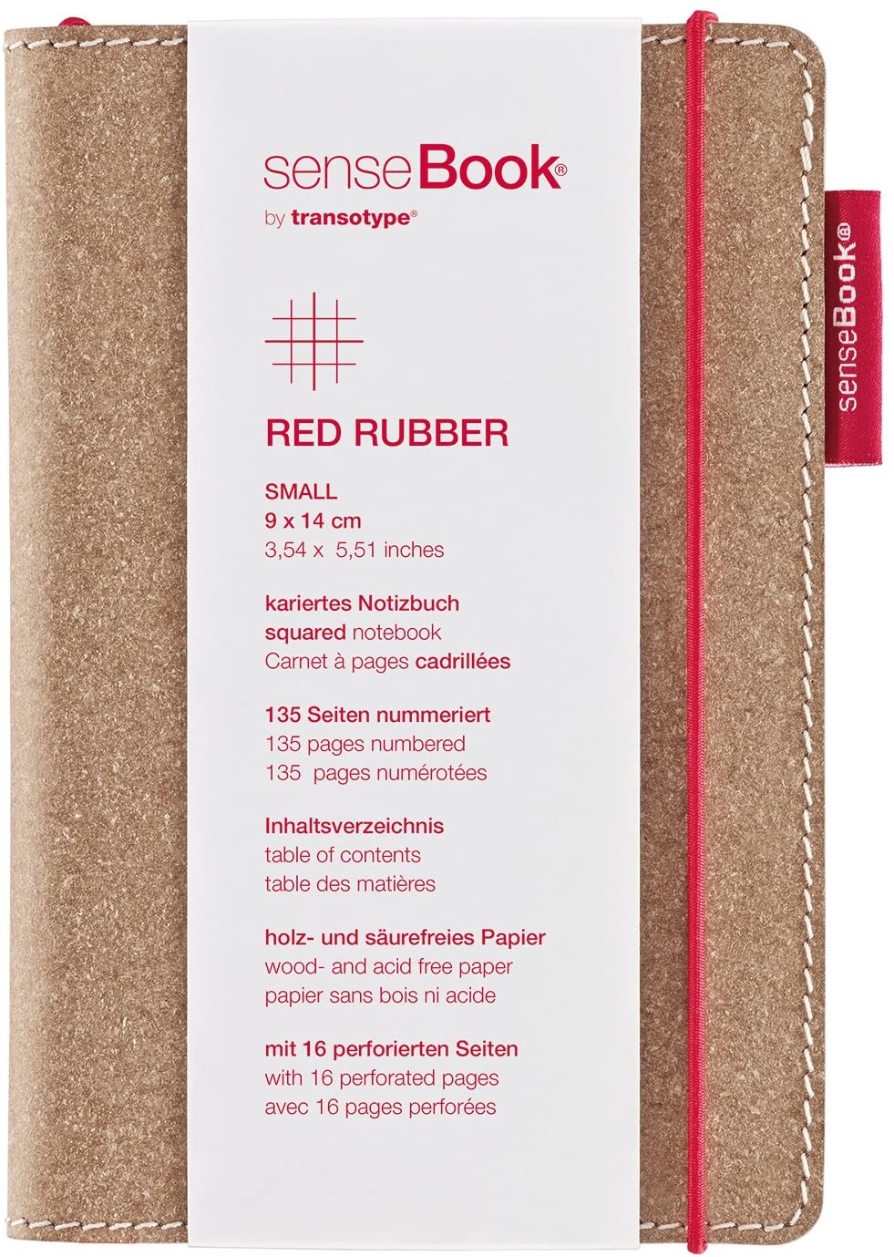 Transotype senseBook Small Leather Red Rubber Squared Notebook, rot
