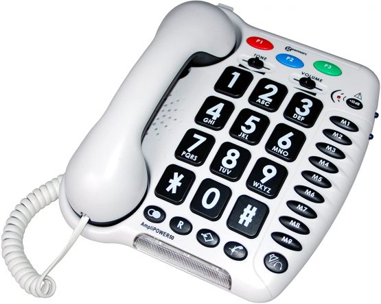Geemarc AMPLIPOWER 50 - Amplified Extra Loud 60 dB Big Button Corded Telephone with Memory Buttons- Specialized for Hearing Impaired- White Colour- UK Version