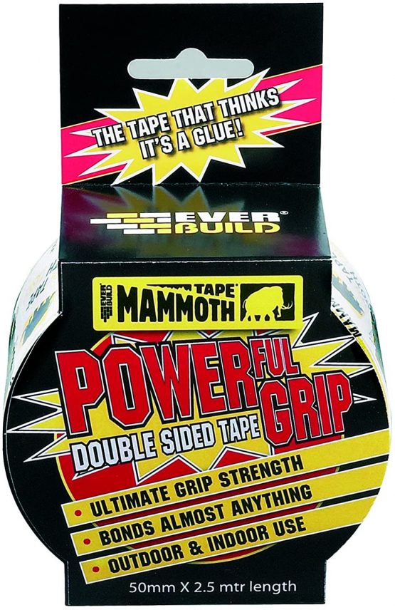 Everbuild Mammoth Powerful Grip Tape, Reinforced Double Sided Tape, Clear, 50 mm x 2.5 m