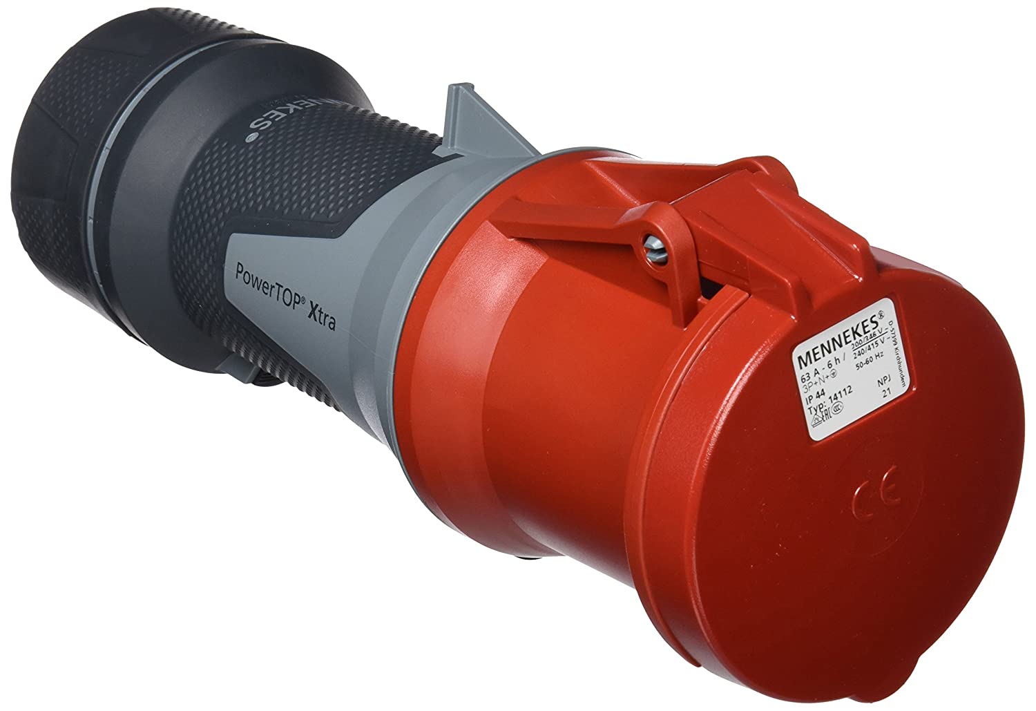 Mennekes 101300054 prolongadores Power Top Xtra, Outlets CEE, 400 V, 50 - 60 Hz, 63 A, 5-pin, IP 44 Degree Protection, Red