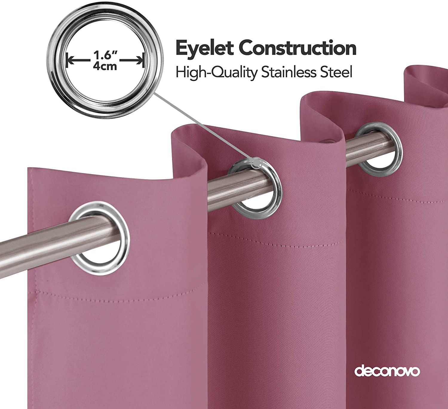 Deconovo Pink Blackout Curtains Solid Thermal Insulated Eyelet Curtains for Nursery 46 x 54 Inch Pink 2 Panels - Image 4
