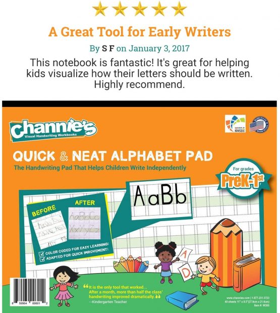 Channie’s Quick & Neat Alphabet Writing Pad, Practice Handwriting & Printing Workbook, 80 Pages Front & Back, 40 Sheets, Grades PreK – 1st, Size 8.5” x 11” - Image 3