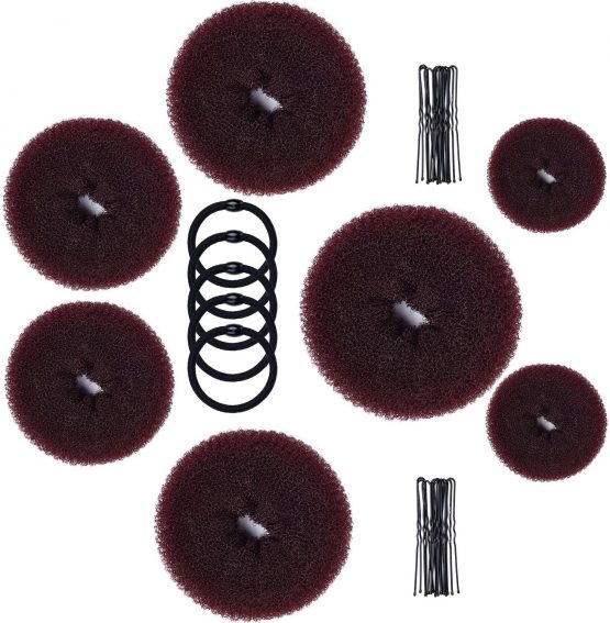 Hair Donut Bun Maker,MORGLES Hair Bun Maker 7pcs Blonde Hair Ring Style with 5pcs Hair Elastic Bands, 20pcs Hair Pins for Chignon Hair Styles Ballet Dancers Kids Girls