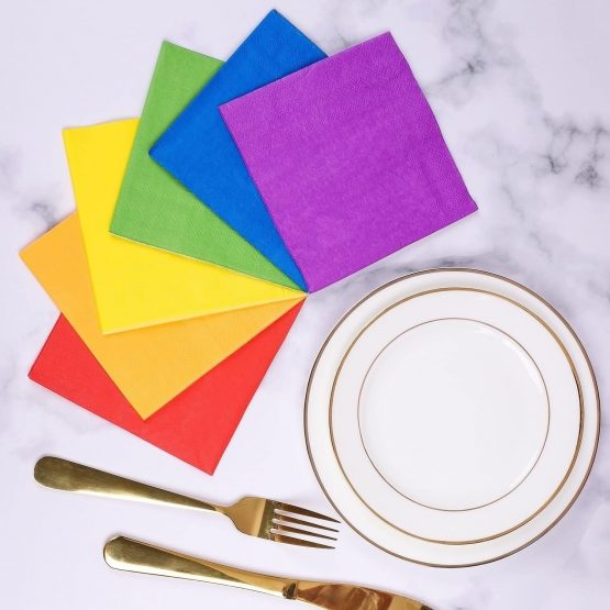 Whaline 120 Pieces Multicolor Rainbow Cocktail Paper Napkin Beverage Luncheon Napkins 2 Ply for Party Decoration - Image 3