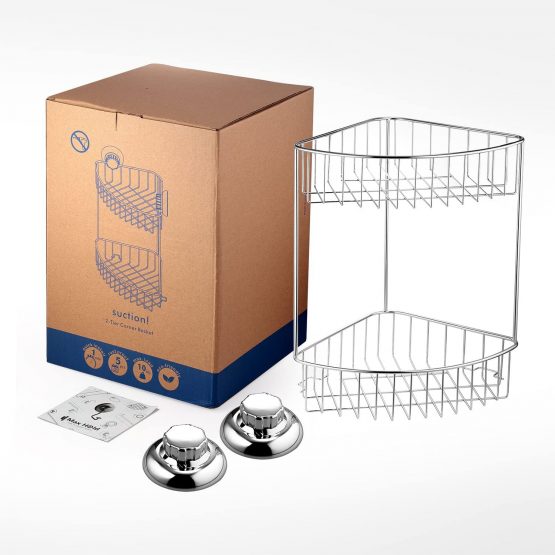 MaxHold No-Drilling Suction Cup Two Tier Corner Shower Basket - Vaccum System - Stainless Steel Never Rust - for Bathroom & Kitchen - Image 3