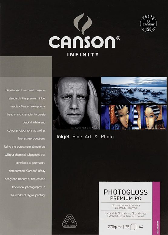 Canson Infinity PhotoGloss Premium RC 270gsm, Smooth high White Inkjet Paper, A4, Box of 25 Sheets