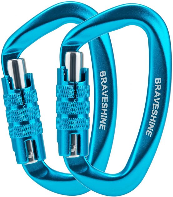 BRAVESHINE 2 Pack Twist Locking Carabiner Clips Heavy Duty, 12KN Auto Locking Aluminum Carabiner, Super Durable D Lock Carabiner Hook for Camping, Hammocks, Dog Leash, Rappelling, Swing