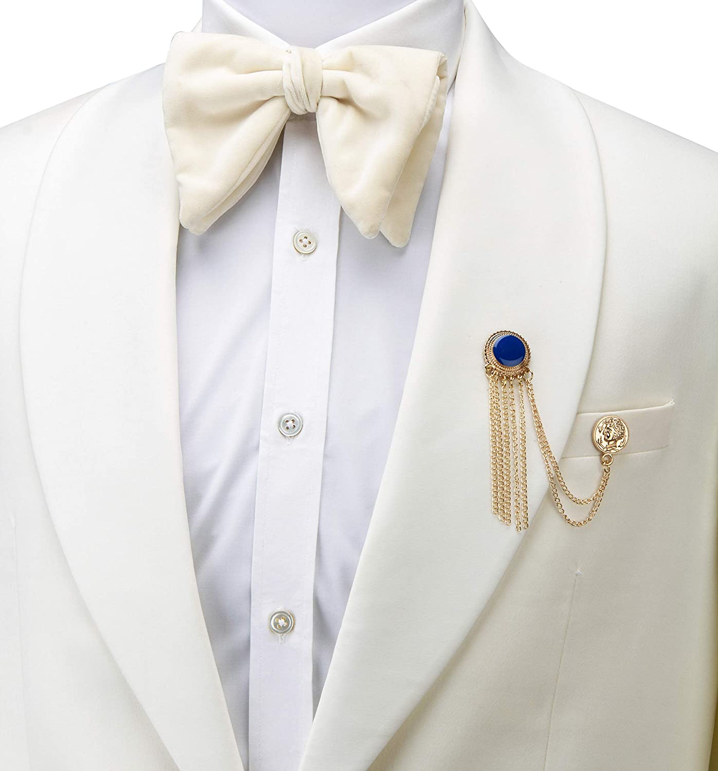 Brooch Lapel Pin for Men Blue Enamel with Hanging Chains and Honorary Gold Coin Detailing Lapel Pin Badge Coat Suit Wedding Gift Party Shirt Collar Accessories - Image 2