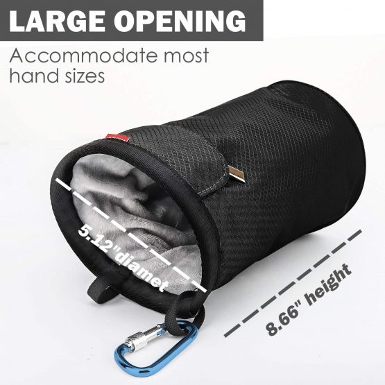 Rhino Valley Climbing Chalk Bag, No Leak Drawstring Closure Bag with Adjustable Belt, Carabiner Clip and Zippered Pockets for Climbing, Gymnastics, Cross Fit, Weight Lifting & More - Image 4